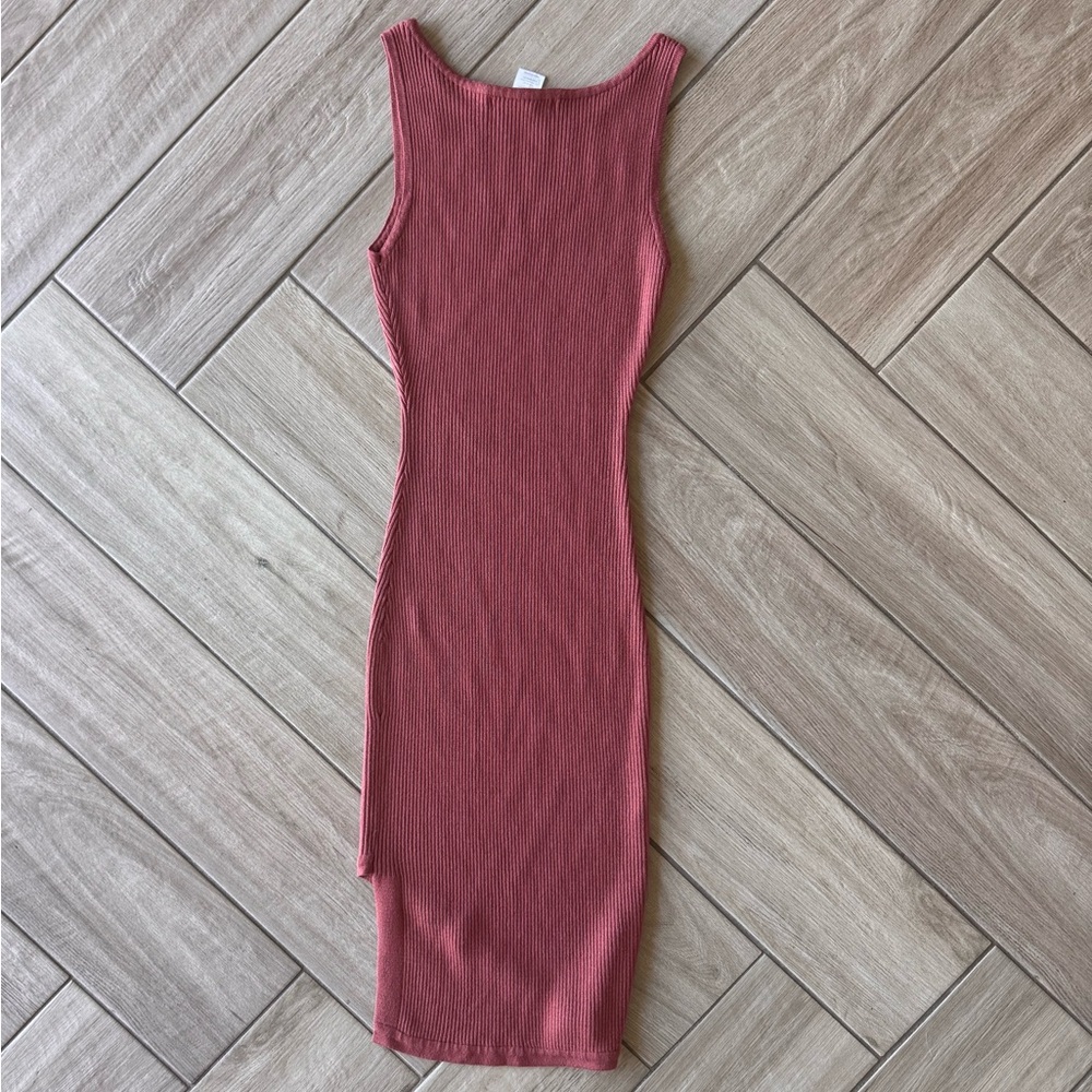 Say What? Ribbed Asymmetrical Tank Dress in Dusty Rose - Picture 6 of 6